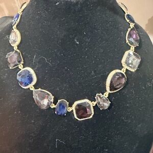 Elegant Multi-Stone Gold Necklace - Blue & Purple Gem Accents